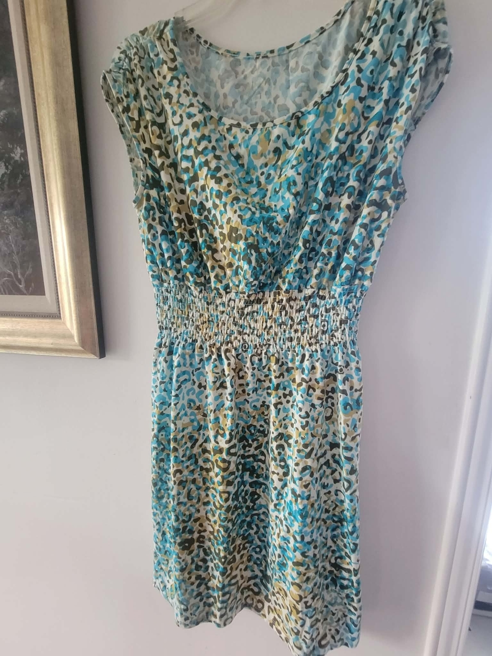 Simons Blue and Green Animal-Print Scoop-Neck Midi Dress